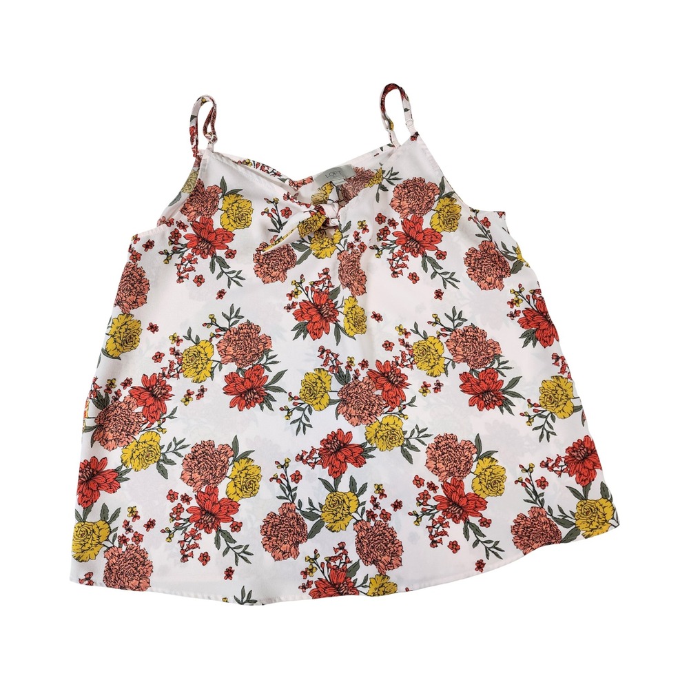 LOFT Outlet Womens Floral Cami Top White Orange Yellow V-Neck Tie Front Medium